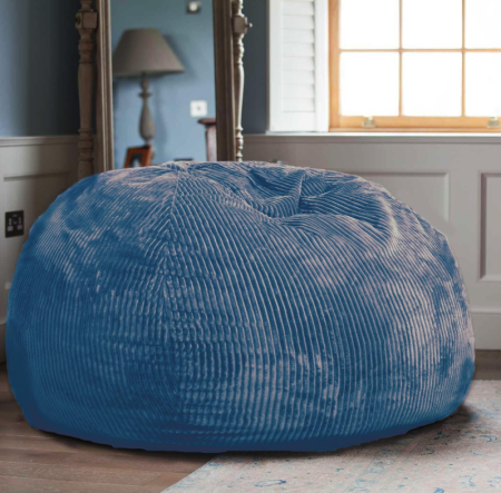 Navy Blue Vertical Striped Corduroy Round Beanbag Beanbag Sofa